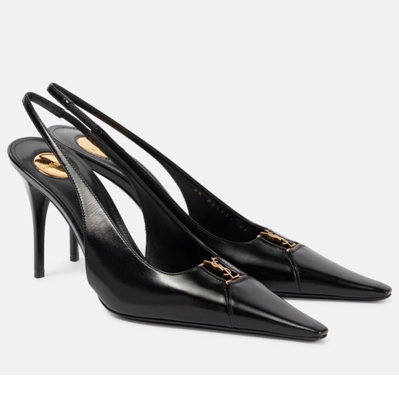 SAINT LAURENT Babylone 90 YSL logo cutout leather slingback pumps heels
